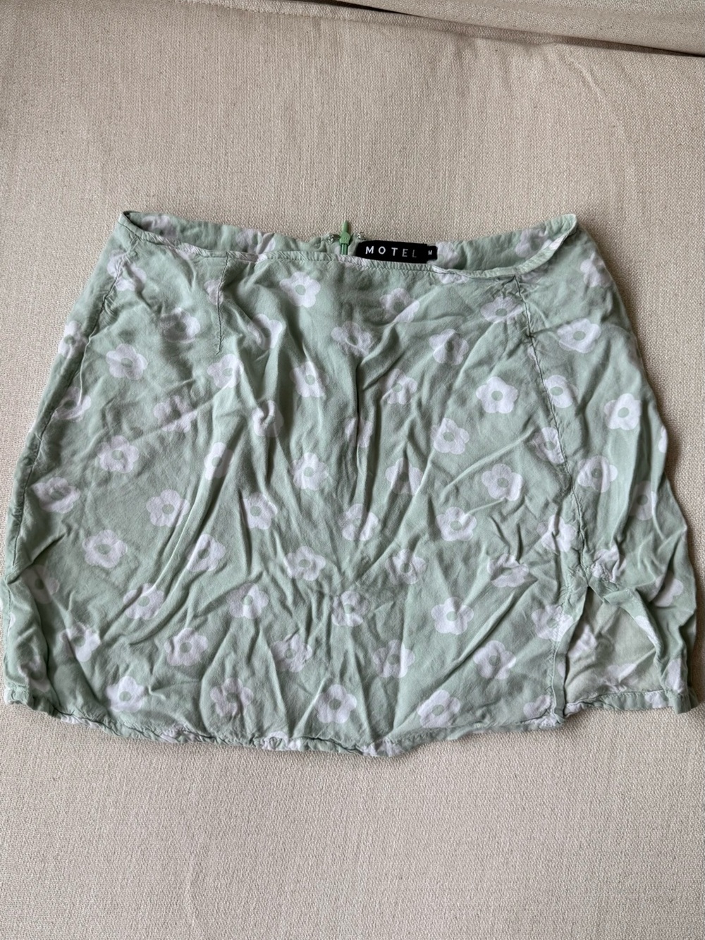 Motel Rocks Sage Green Mini Skirt with White Floral Print